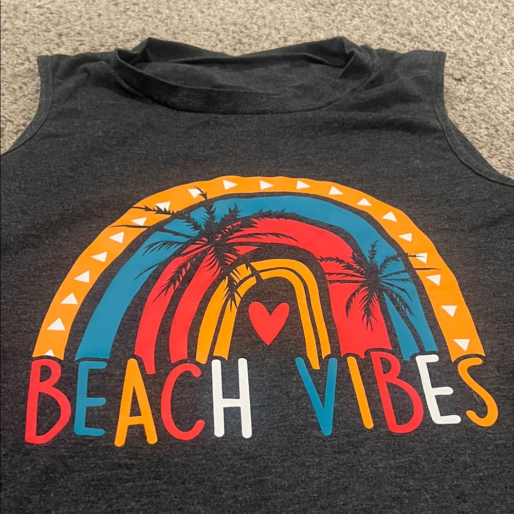 Beach Vibes Graphic Tank Top - Dark gray